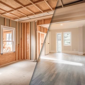 Home Interior Before And After Cleanup and Construction with New Hardwood Floors and Paint - Generative AI.